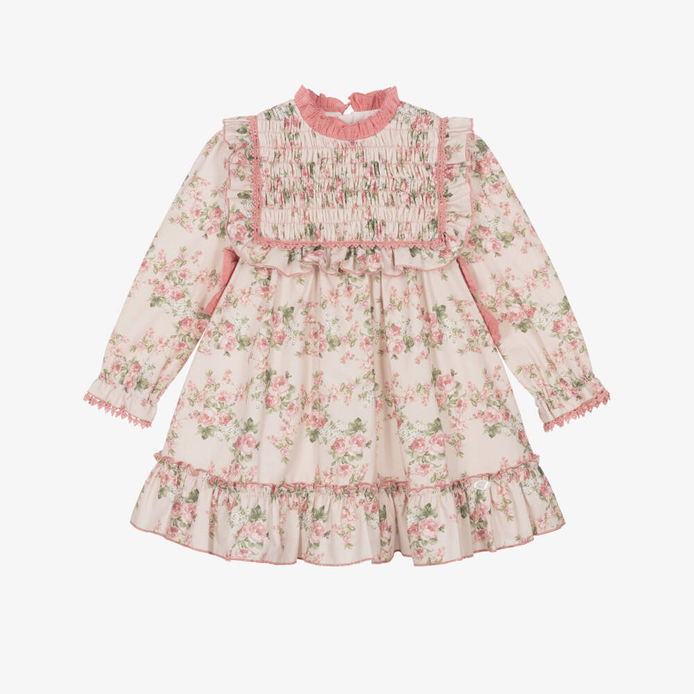 Miranda-Girls Pink Floral Cotton Dress with Ruffles | Childrensalon