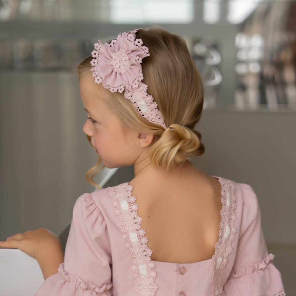 Miranda-Girls Pink Guipure Lace Hairband | Childrensalon