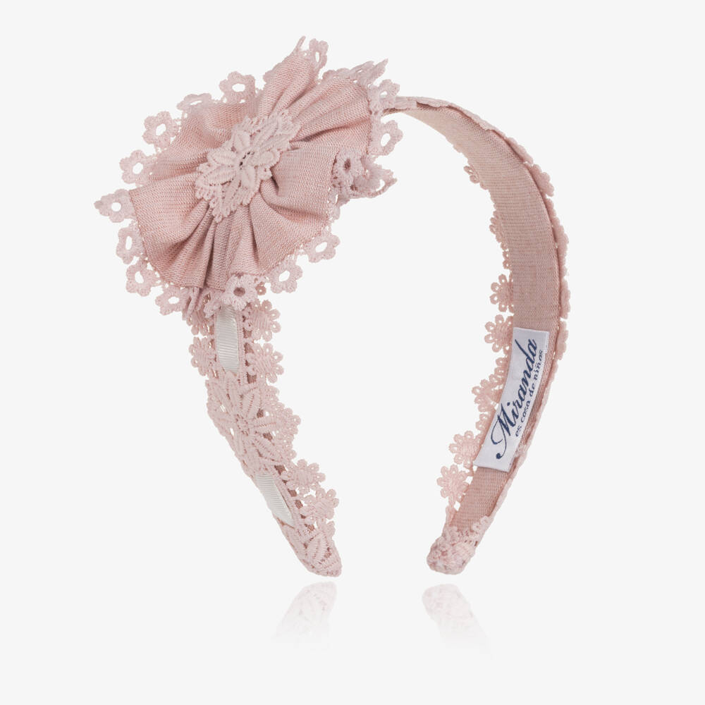 Miranda-Girls Pink Guipure Lace Hairband | Childrensalon