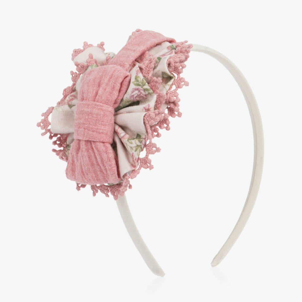 Miranda-Girls Pink & Ivory Floral Hairband | Childrensalon