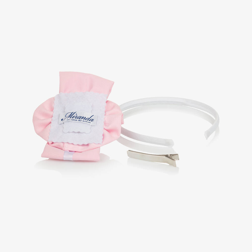 Miranda-Girls Pink Rosette Hairband with Hair Clip | Childrensalon
