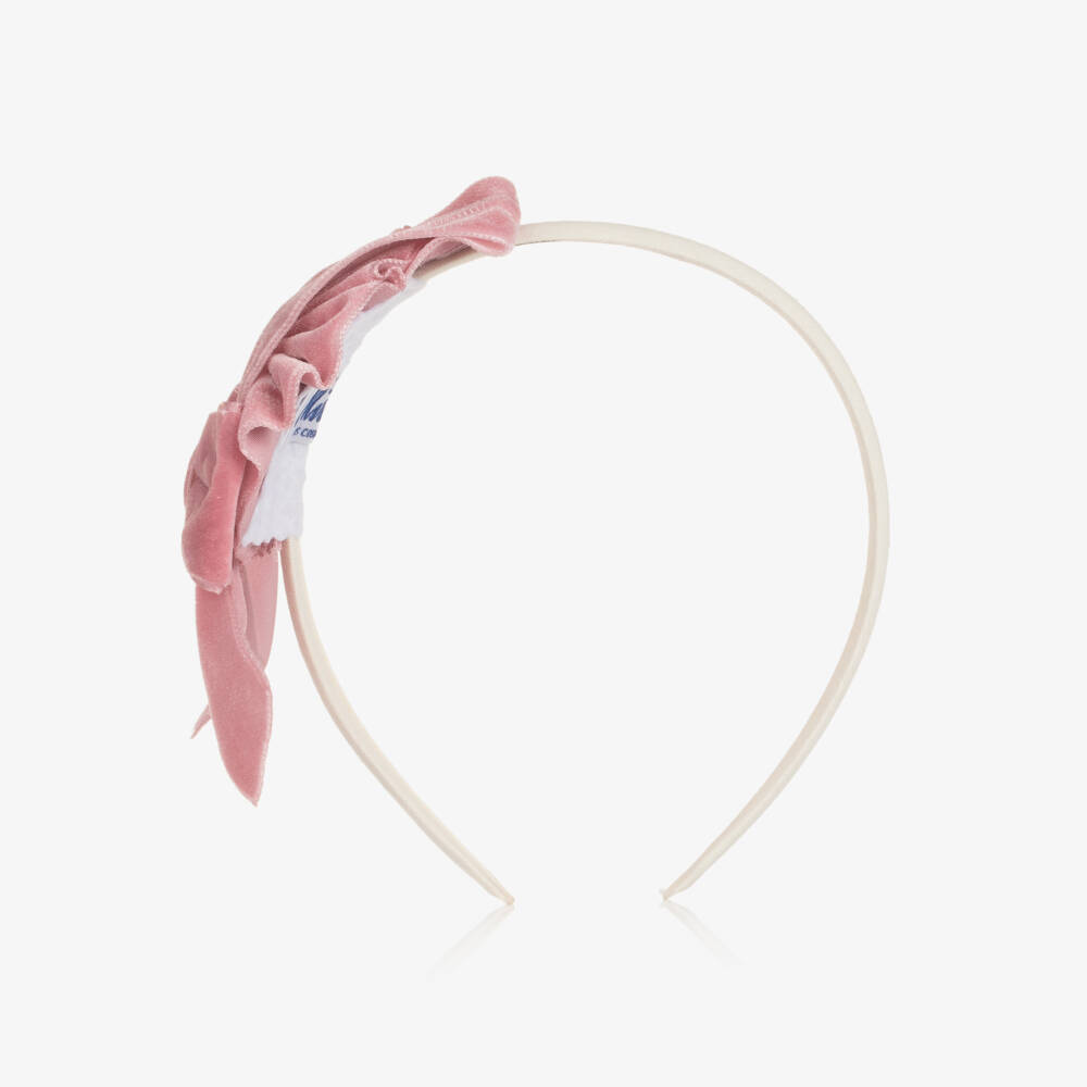 Miranda-Girls Pink Velvet Bow Hairband | Childrensalon