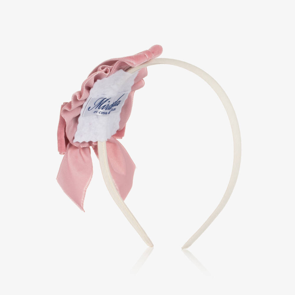 Miranda-Girls Pink Velvet Bow Hairband | Childrensalon