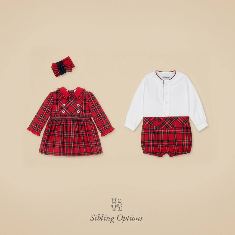 Miranda-Girls Red Shimmery Tartan Dress | Childrensalon