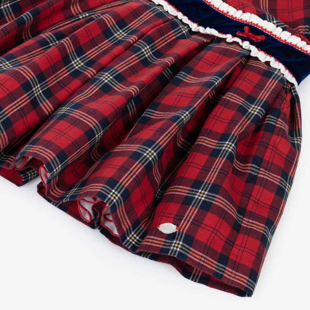Miranda- Girls Red Tartan Dress with Ruffle Collar | Childrensalon