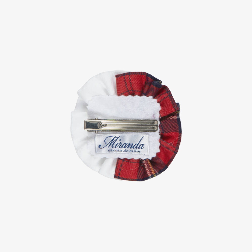 Miranda-Girls Red Tartan & Velvet Bow Hair Clip (9cm) | Childrensalon