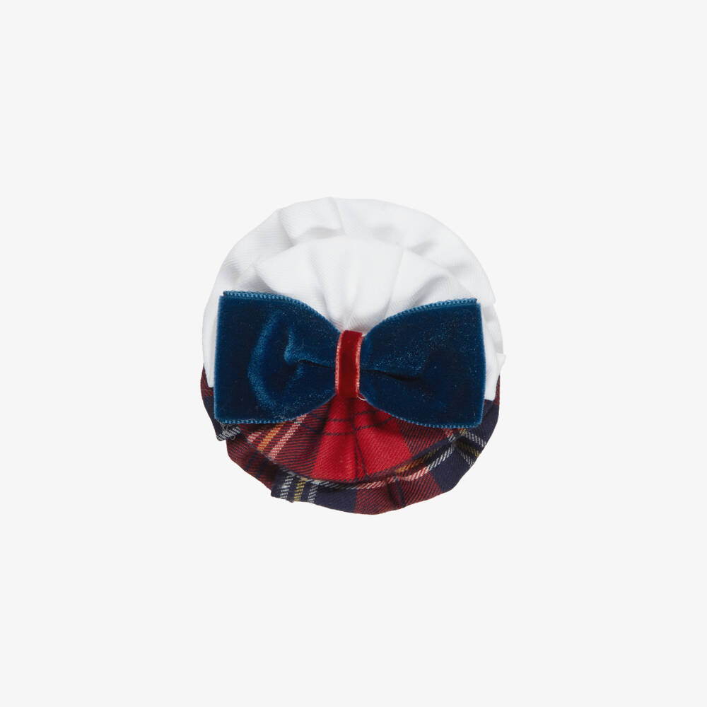 Miranda-Girls Red Tartan & Velvet Bow Hair Clip (9cm) | Childrensalon