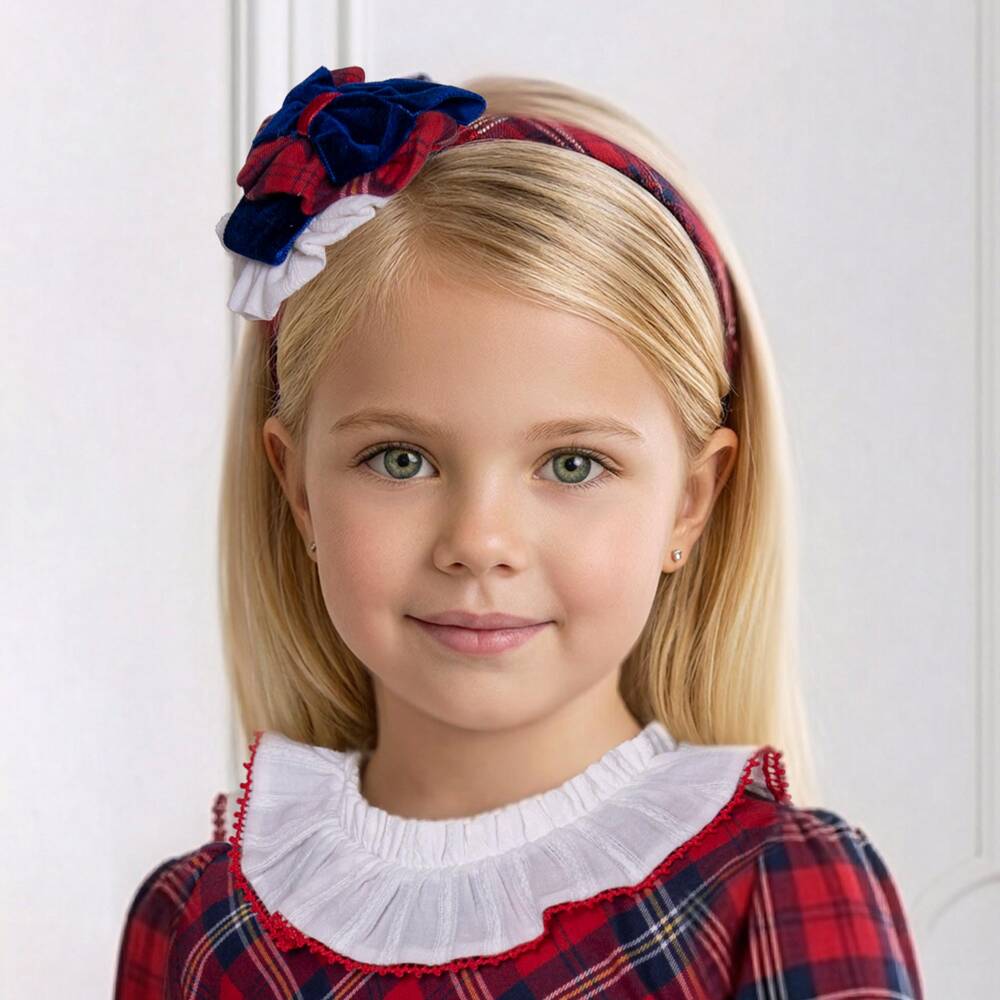 Miranda-Girls Red Tartan & Velvet Bow Hairband | Childrensalon