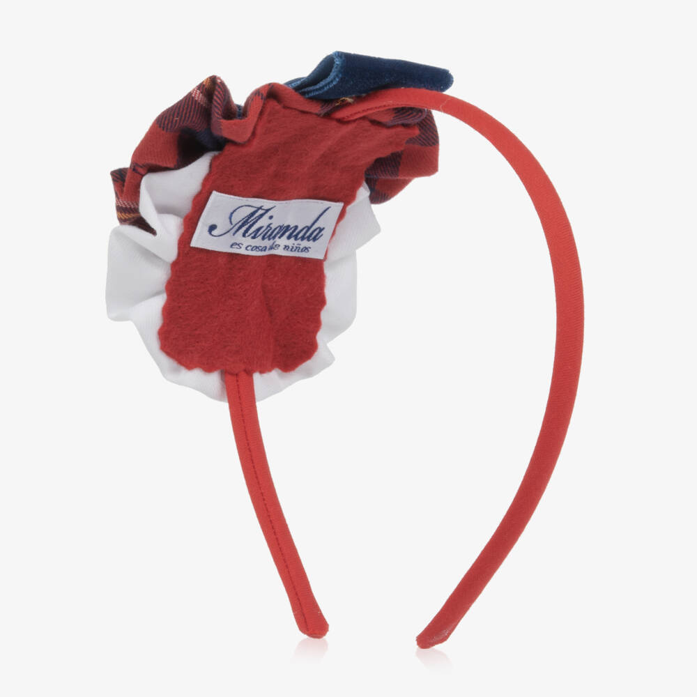 Miranda-Girls Red Tartan & Velvet Bow Hairband | Childrensalon