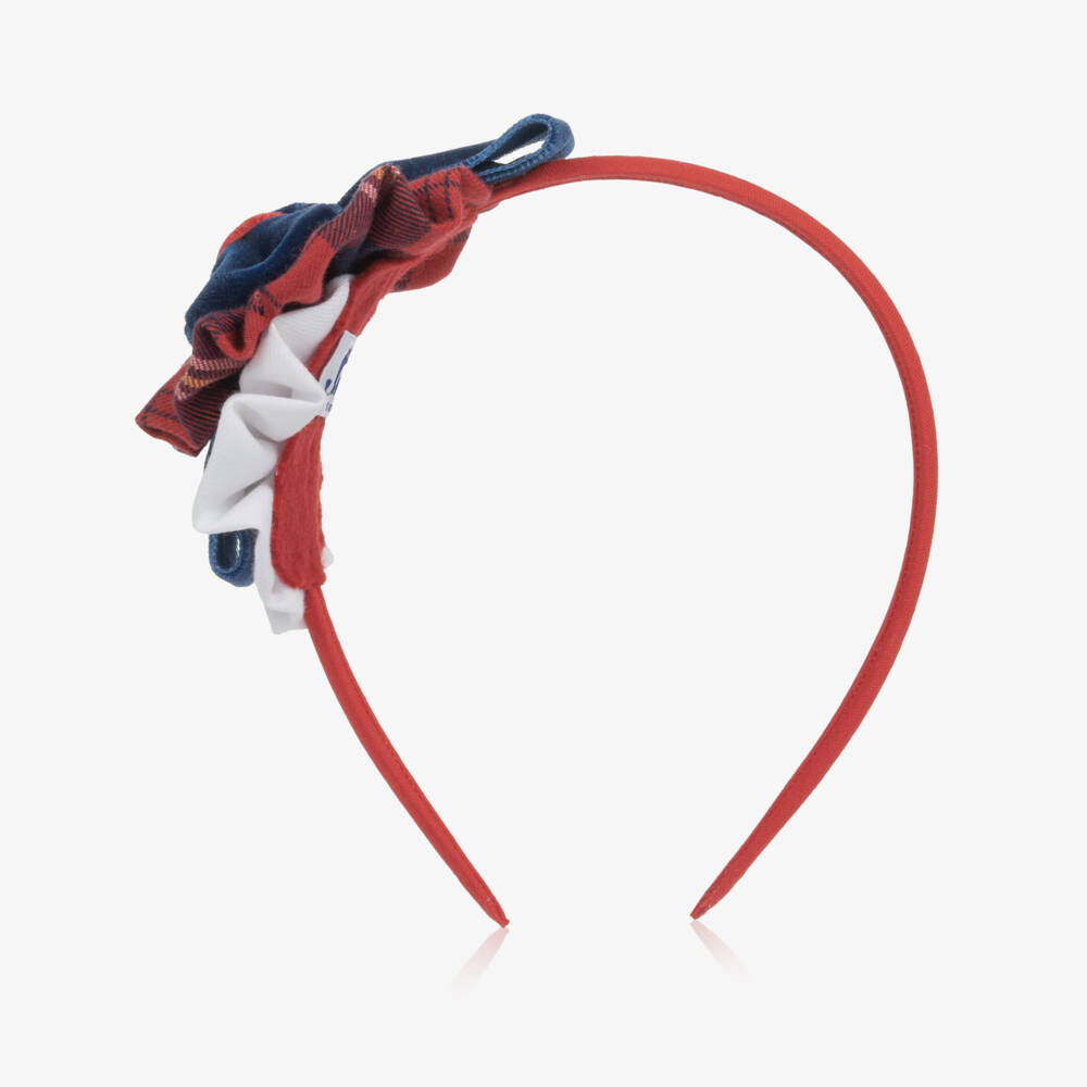 Miranda-Girls Red Tartan & Velvet Bow Hairband | Childrensalon