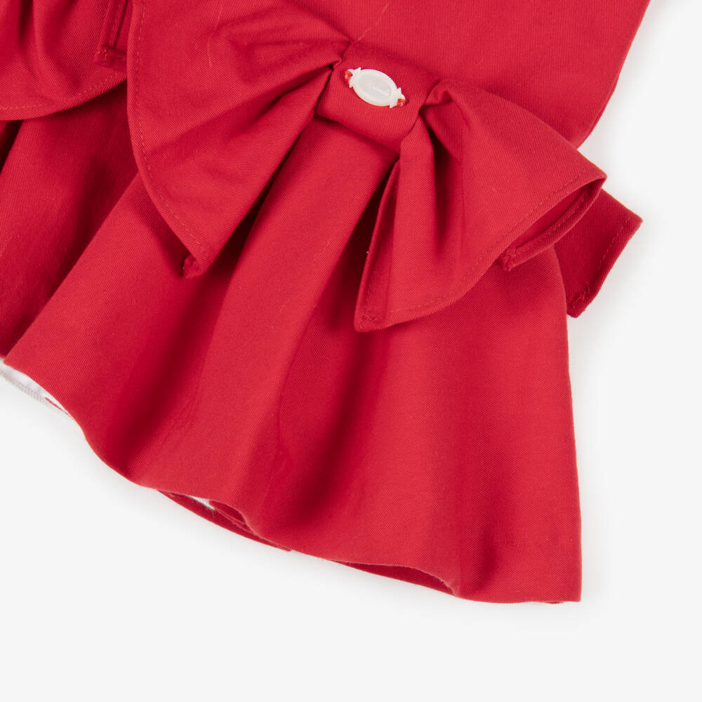 Miranda-طقم فستان بينافور قطن لون أحمر وأبيض للبنات | Childrensalon