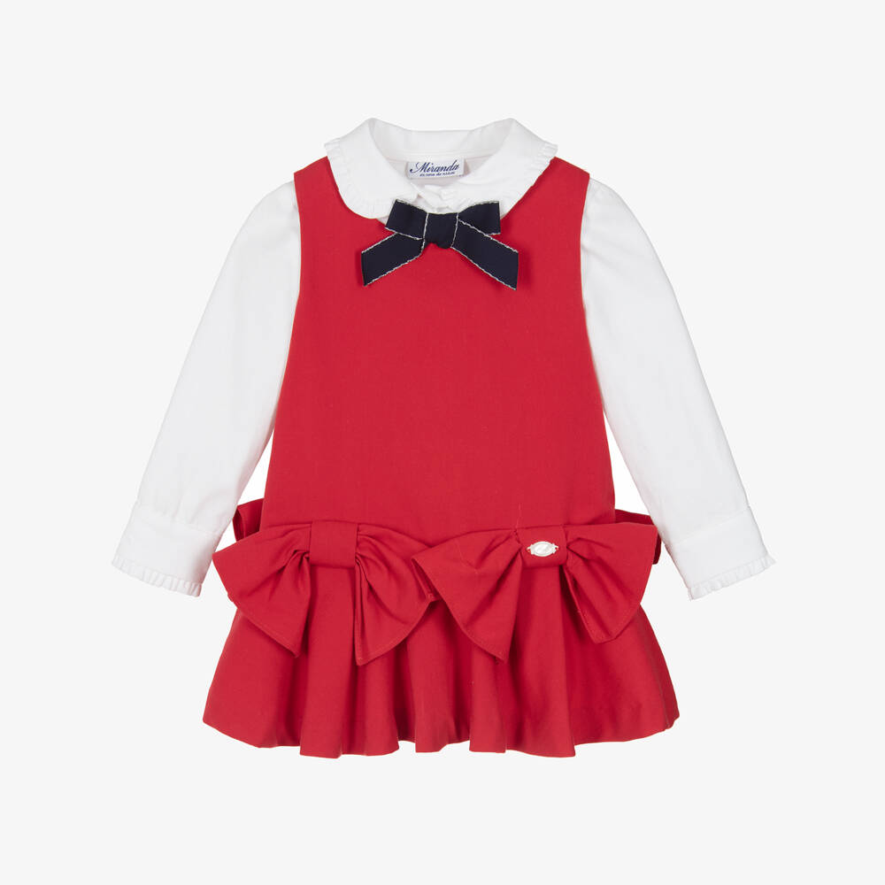 Miranda-Girls Red & White Cotton Pinafore Dress Set | Childrensalon