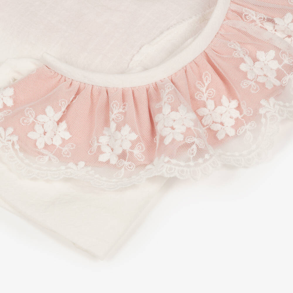 Miranda-Girls White & Pink Cotton Lace Trimmed Top & Shorts Set | Childrensalon