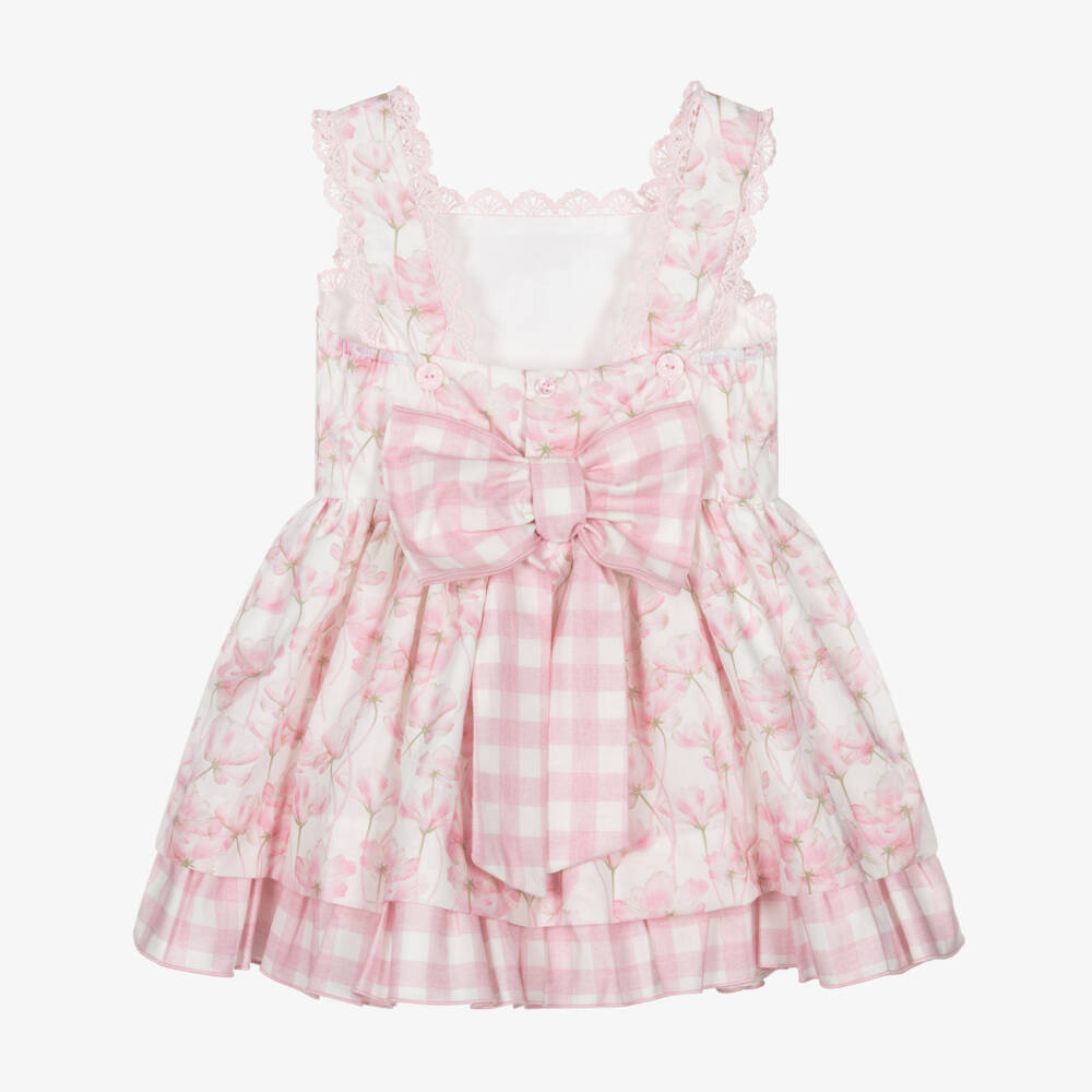 Miranda-Girls White & Pink Floral Print Cotton Dress | Childrensalon