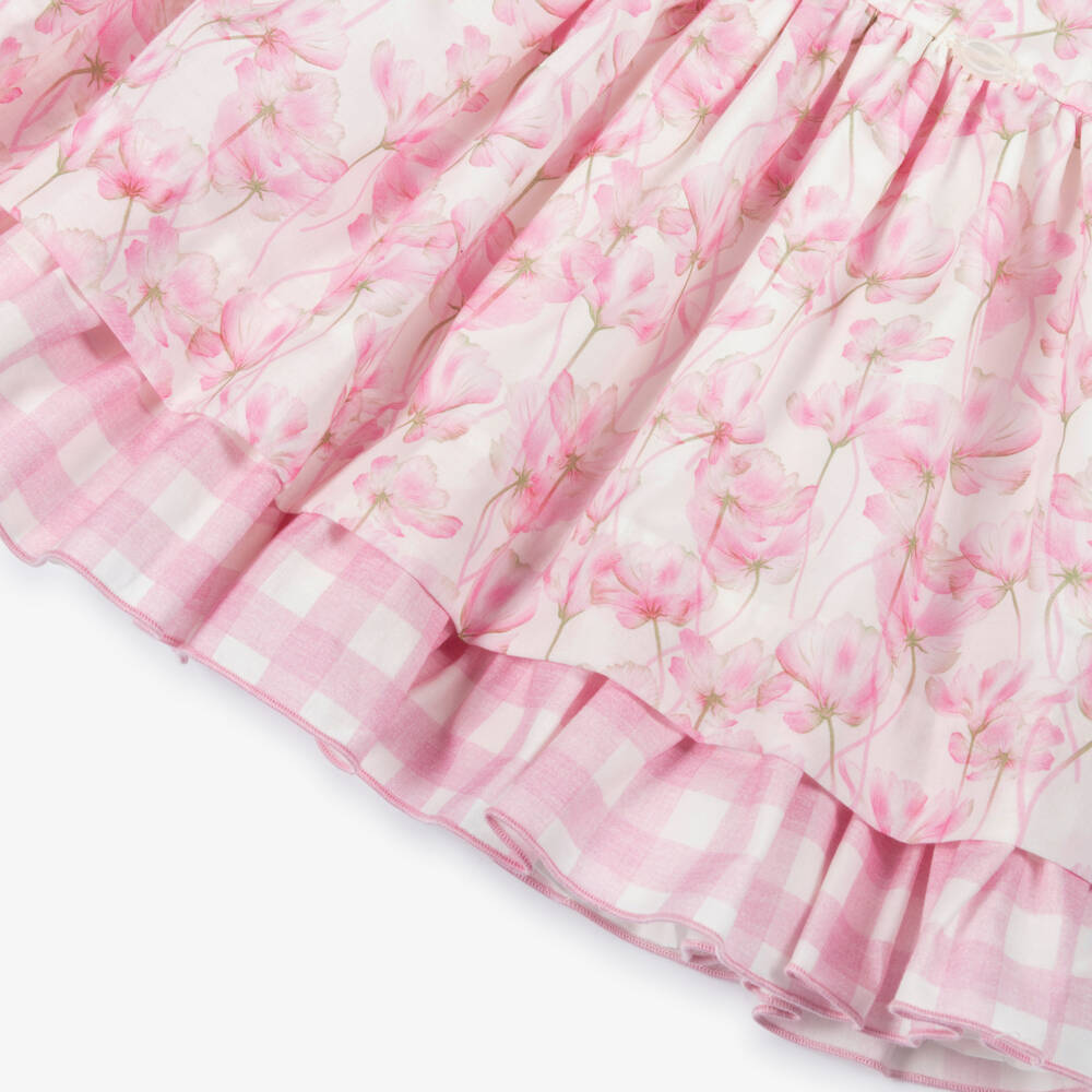 Miranda-Платье бело- розовое из хлопка с цветочным принтом для девочек | Childrensalon