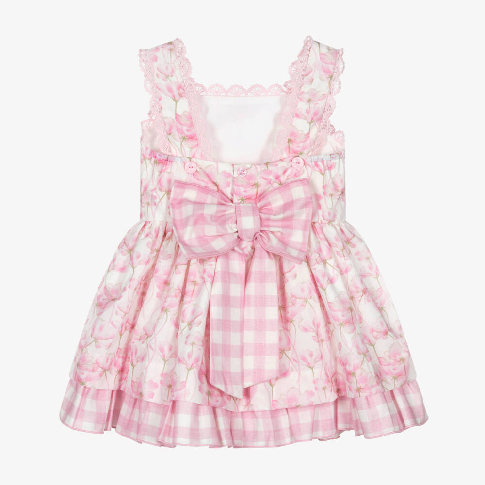 Miranda-Платье бело- розовое из хлопка с цветочным принтом для девочек | Childrensalon