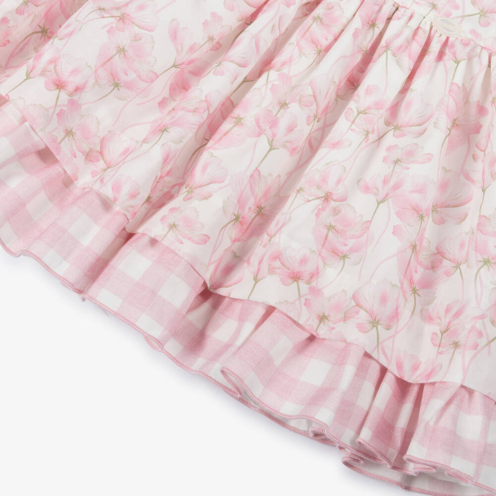 Miranda-Girls White & Pink Floral Print Cotton Dress | Childrensalon
