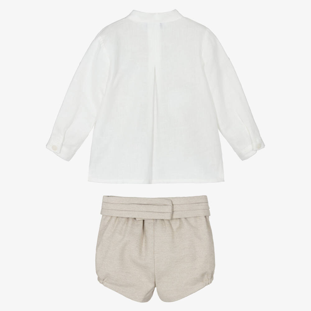 Miranda-Boys Ivory Shirt & Beige Shorts Set | Childrensalon