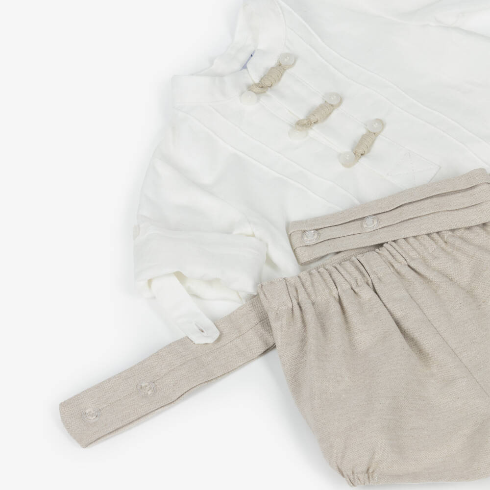 Miranda-Boys Ivory Shirt & Beige Shorts Set | Childrensalon
