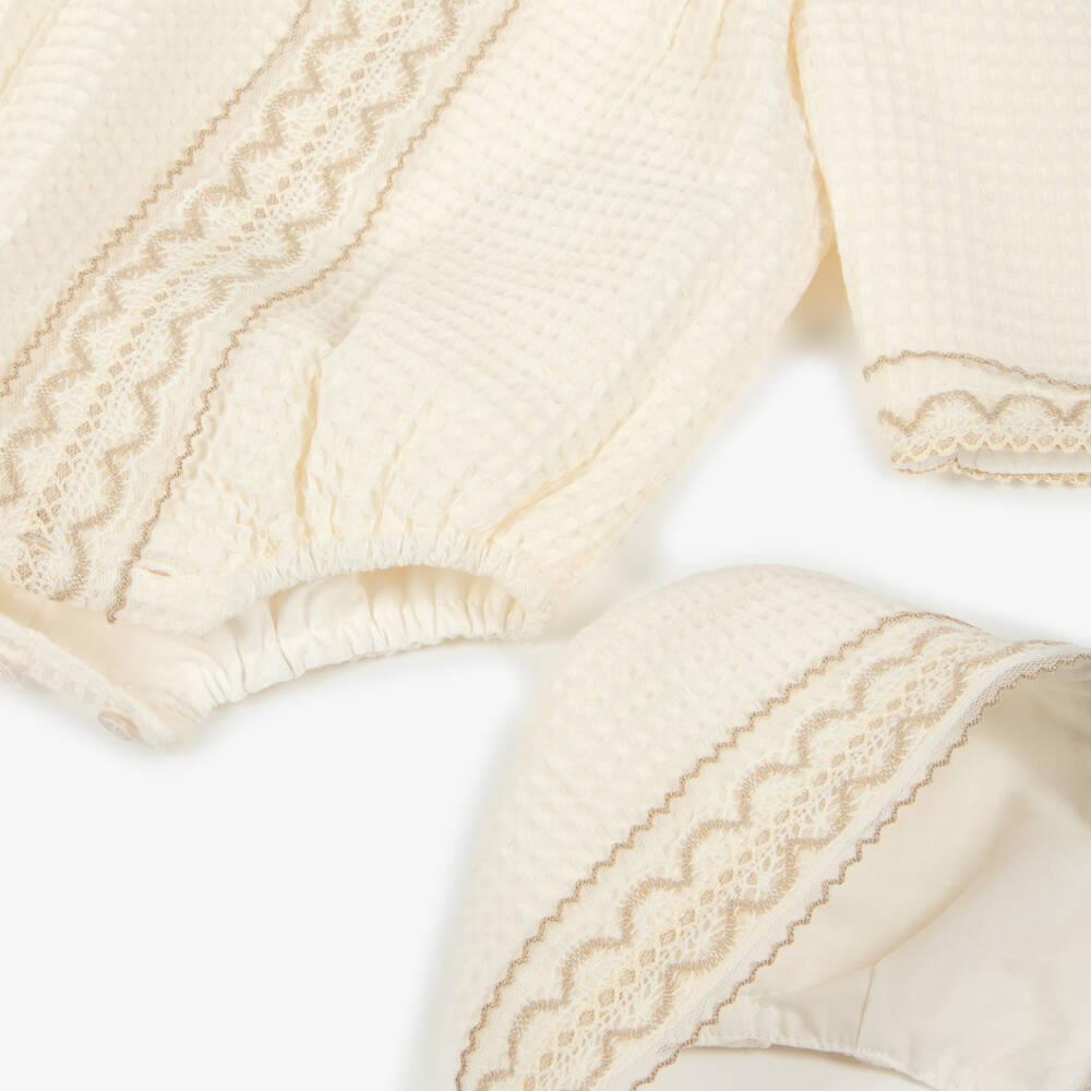 Miranda-Ivory Waffle Cotton Babysuit Set | Childrensalon
