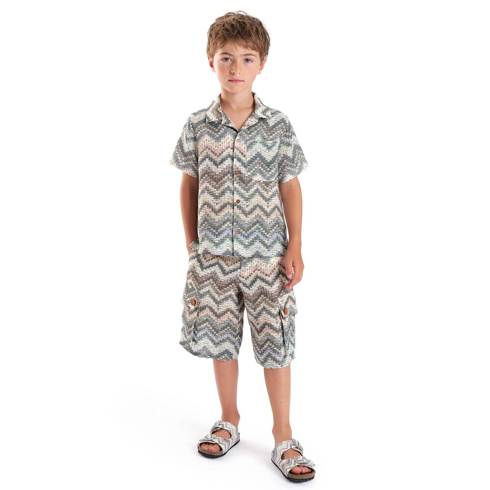Missoni-Boys Green Zigzag Pattern Linen Shirt | Childrensalon