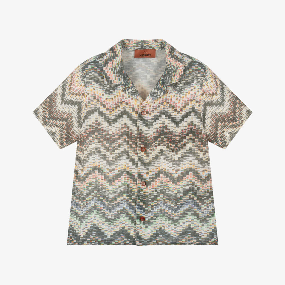 Missoni-Рубашка зеленая из льна с зигзагами для мальчиков  | Childrensalon