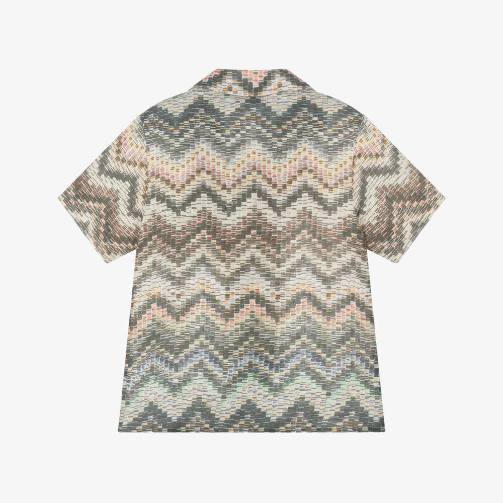 Missoni-Рубашка зеленая из льна с зигзагами для мальчиков  | Childrensalon