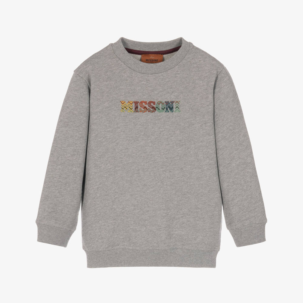 Missoni-سويتشيرت قطن عضوي لون رمادي مارل للأولاد | Childrensalon