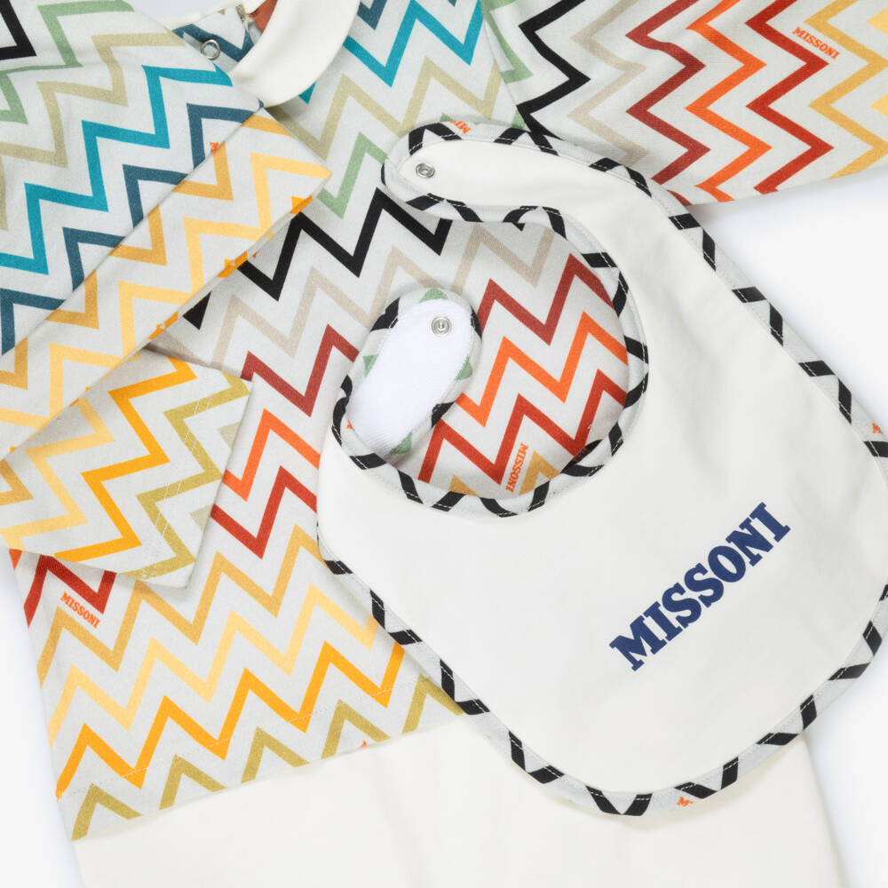 Missoni-Boys Ivory Cotton Babysuit Set with Colourful Zigzags | Childrensalon