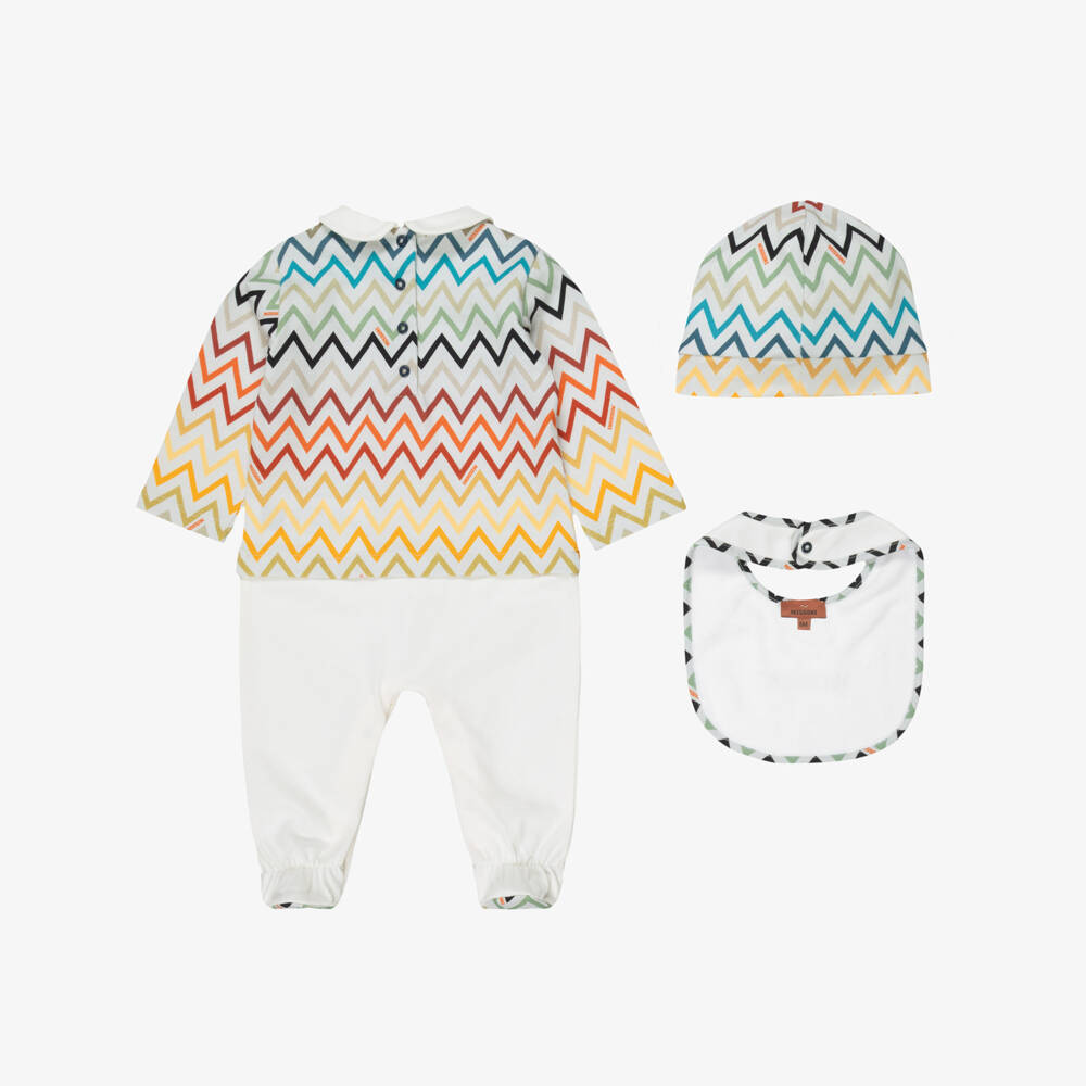 Missoni-Boys Ivory Cotton Babysuit Set with Colourful Zigzags | Childrensalon