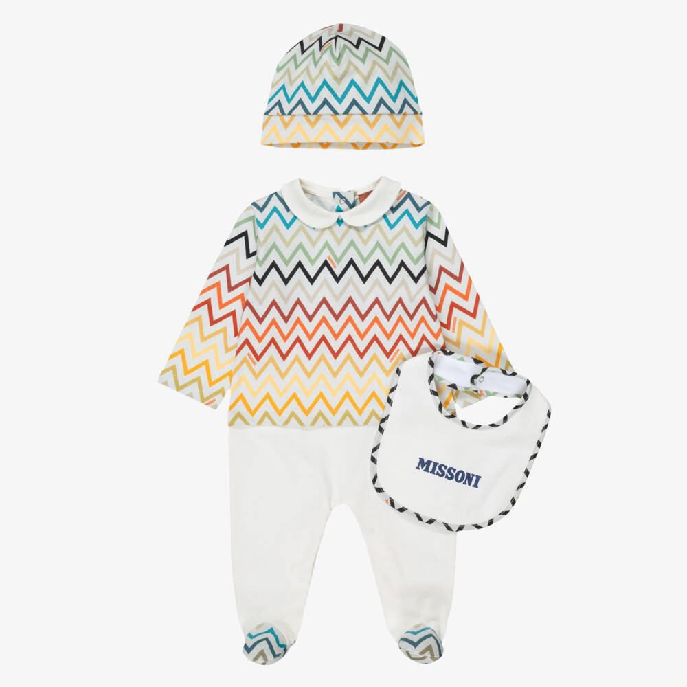 Missoni-Boys Ivory Cotton Babysuit Set with Colourful Zigzags | Childrensalon