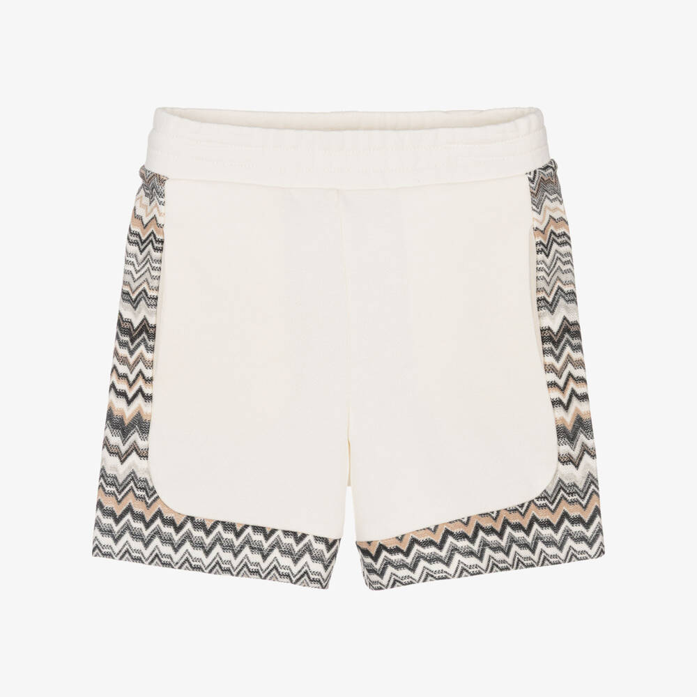 Missoni-Boys Ivory Cotton Jersey Shorts with Zigzag Trim | Childrensalon
