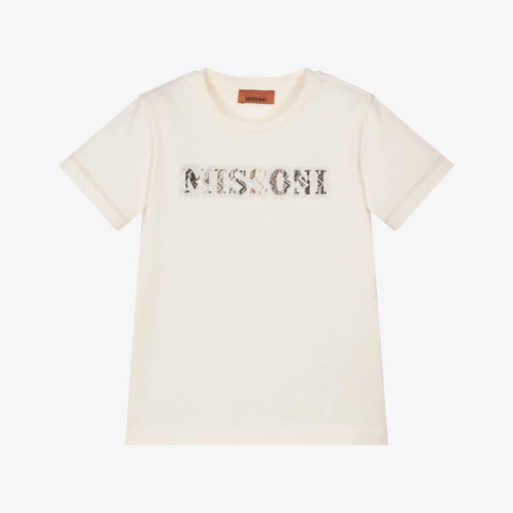 Missoni-Футболка кремовая хлопковая с логотипом зигзаг для мальчиков | Childrensalon
