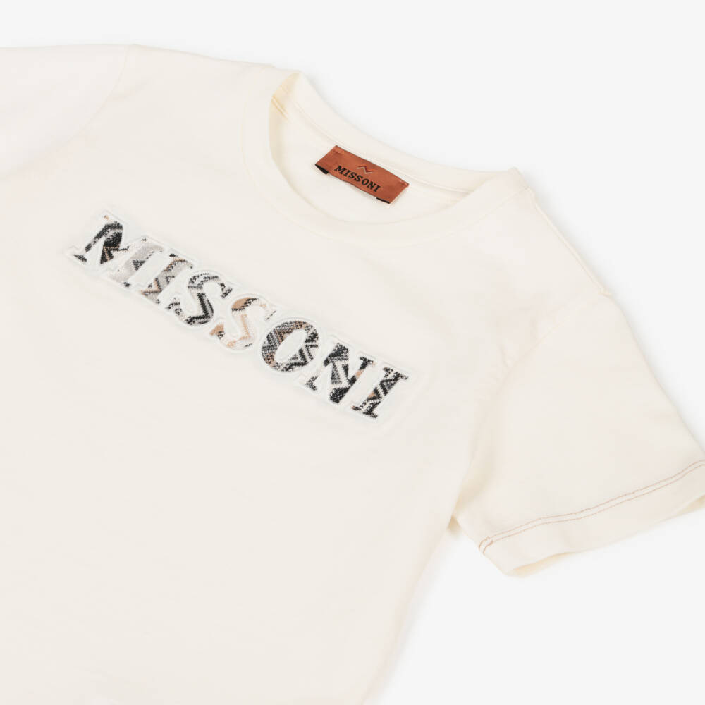 Missoni-Футболка кремовая хлопковая с логотипом зигзаг для мальчиков | Childrensalon