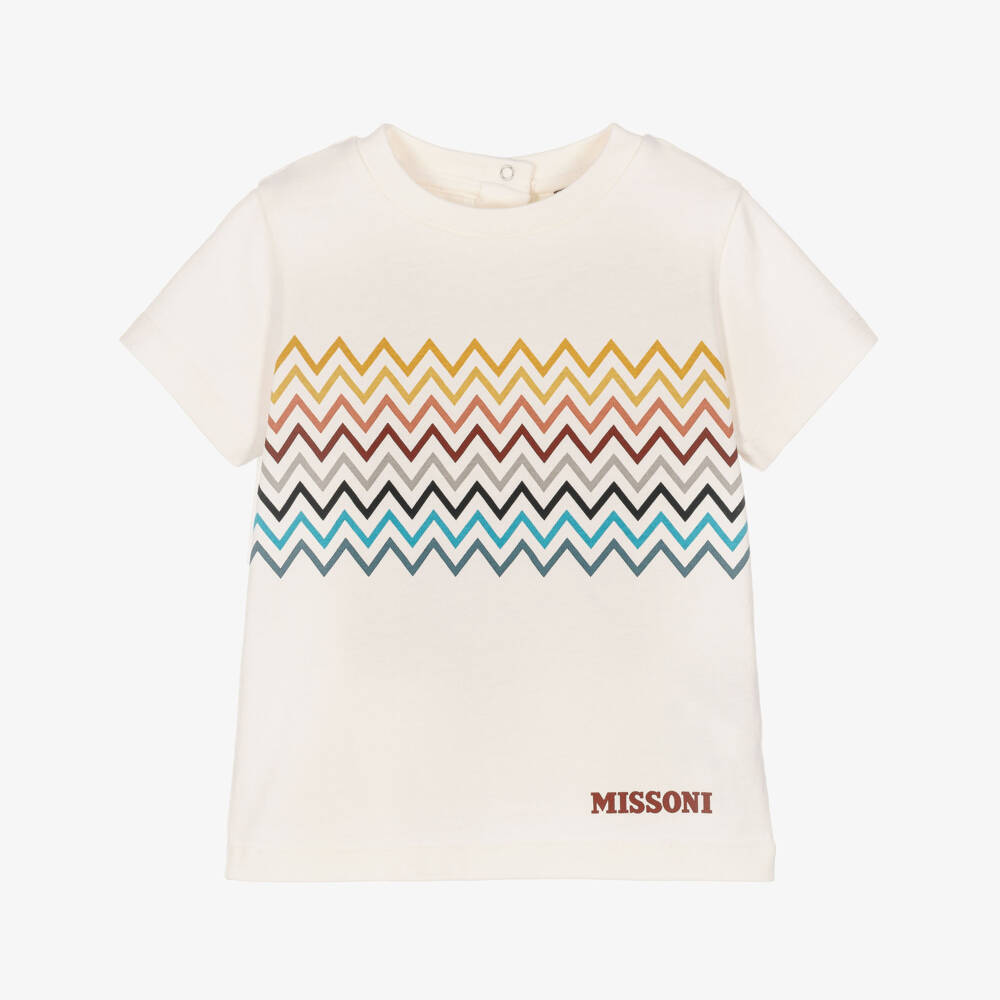 Missoni-Boys Ivory Zigzag T-Shirt in Organic Cotton | Childrensalon