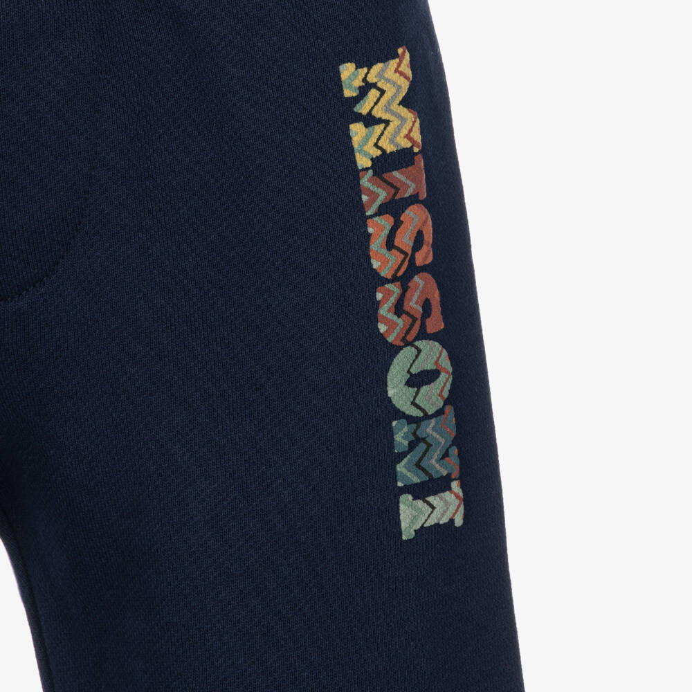 Missoni-Boys Navy Blue Cotton Joggers with Zigzag Letters | Childrensalon