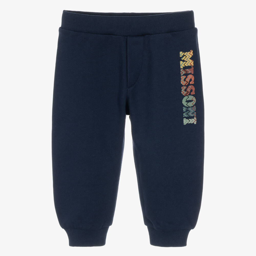 Missoni-Boys Navy Blue Cotton Joggers with Zigzag Letters | Childrensalon