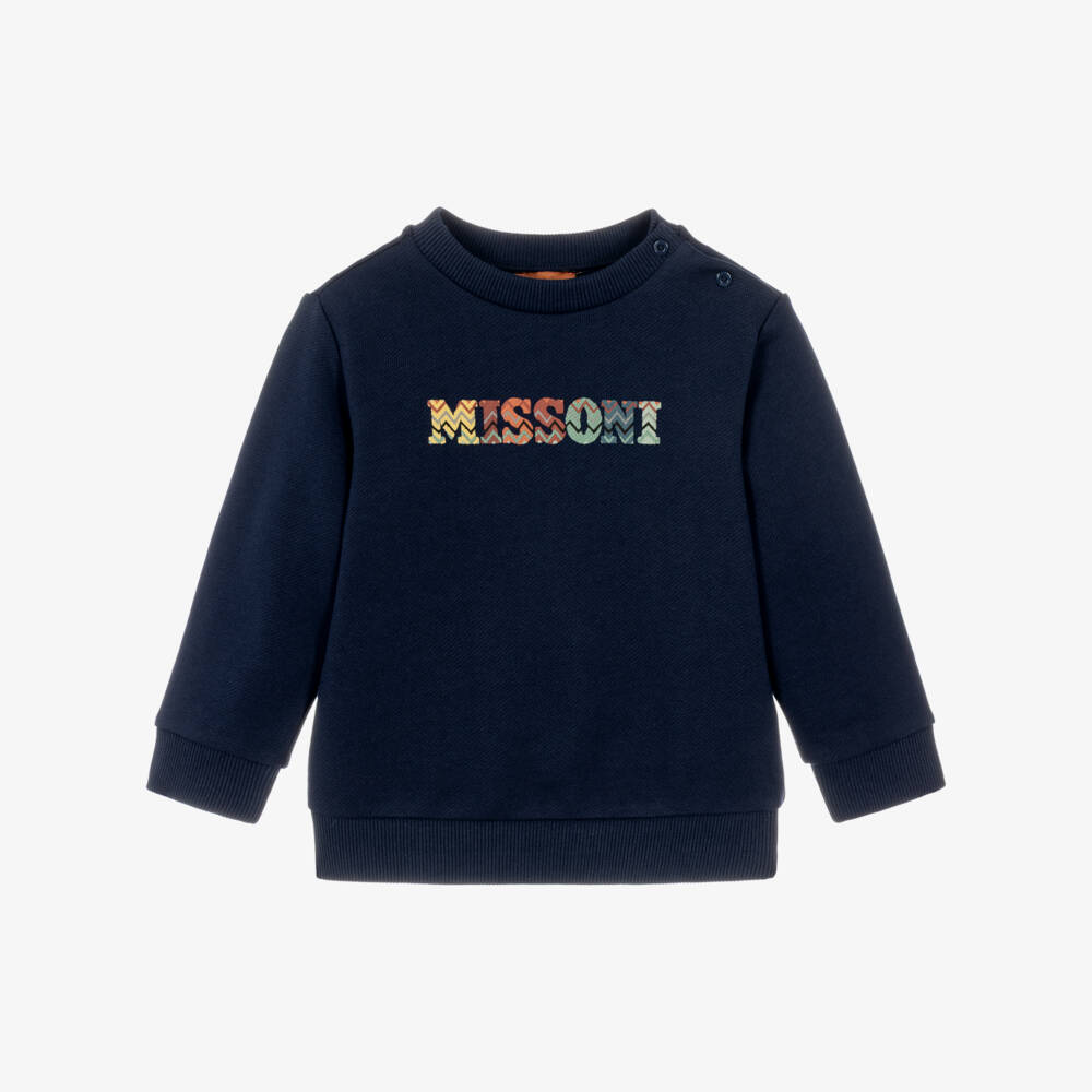 Missoni-Boys Navy Blue Cotton Sweatshirt with Zigzag Letters | Childrensalon
