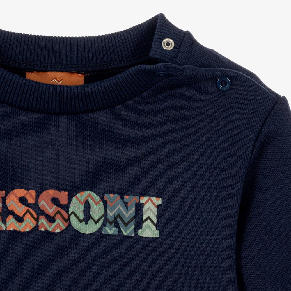 Missoni-Boys Navy Blue Cotton Sweatshirt with Zigzag Letters | Childrensalon