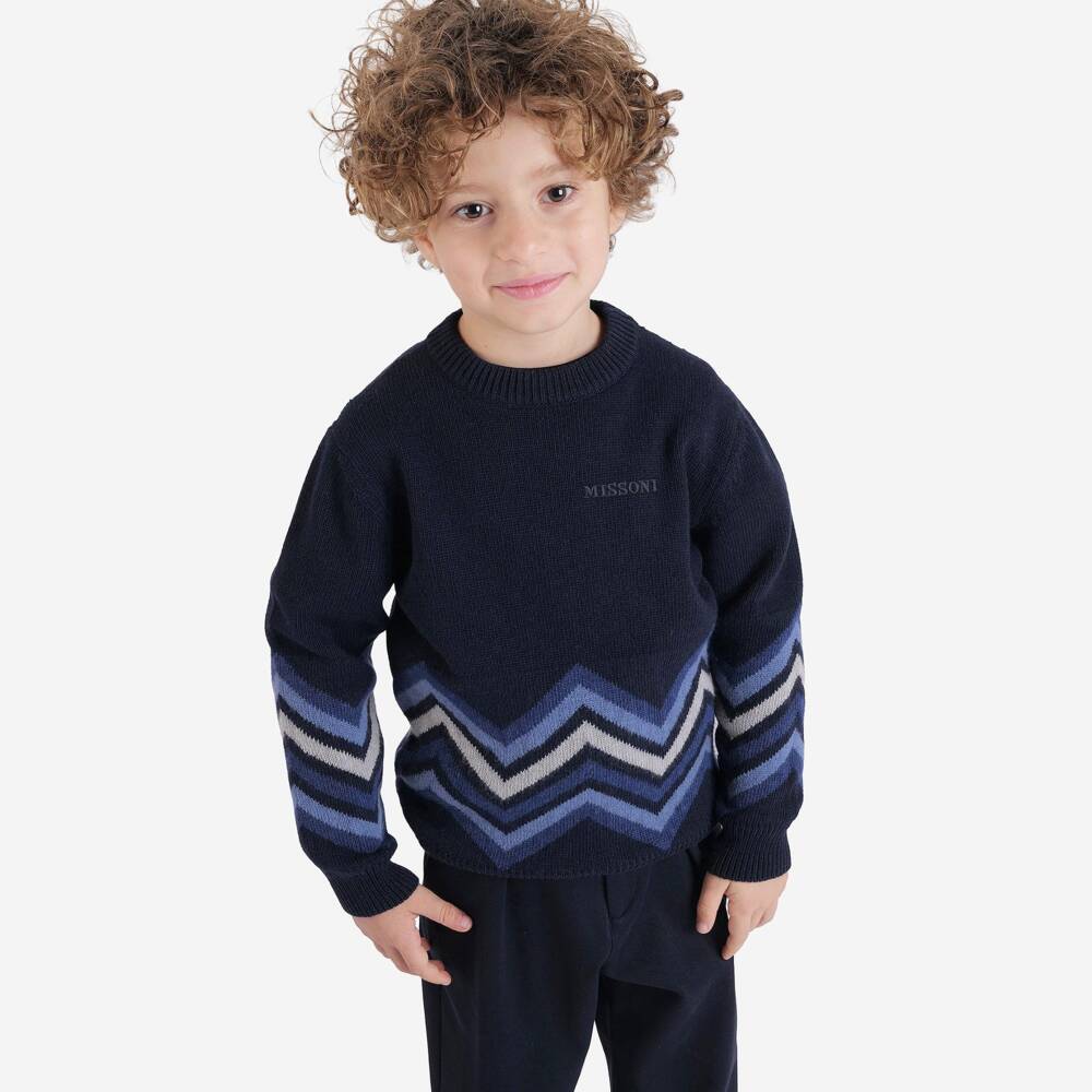 Missoni-بلوفر لون كحلي بنقشة زيغ زاغ للأولاد | Childrensalon