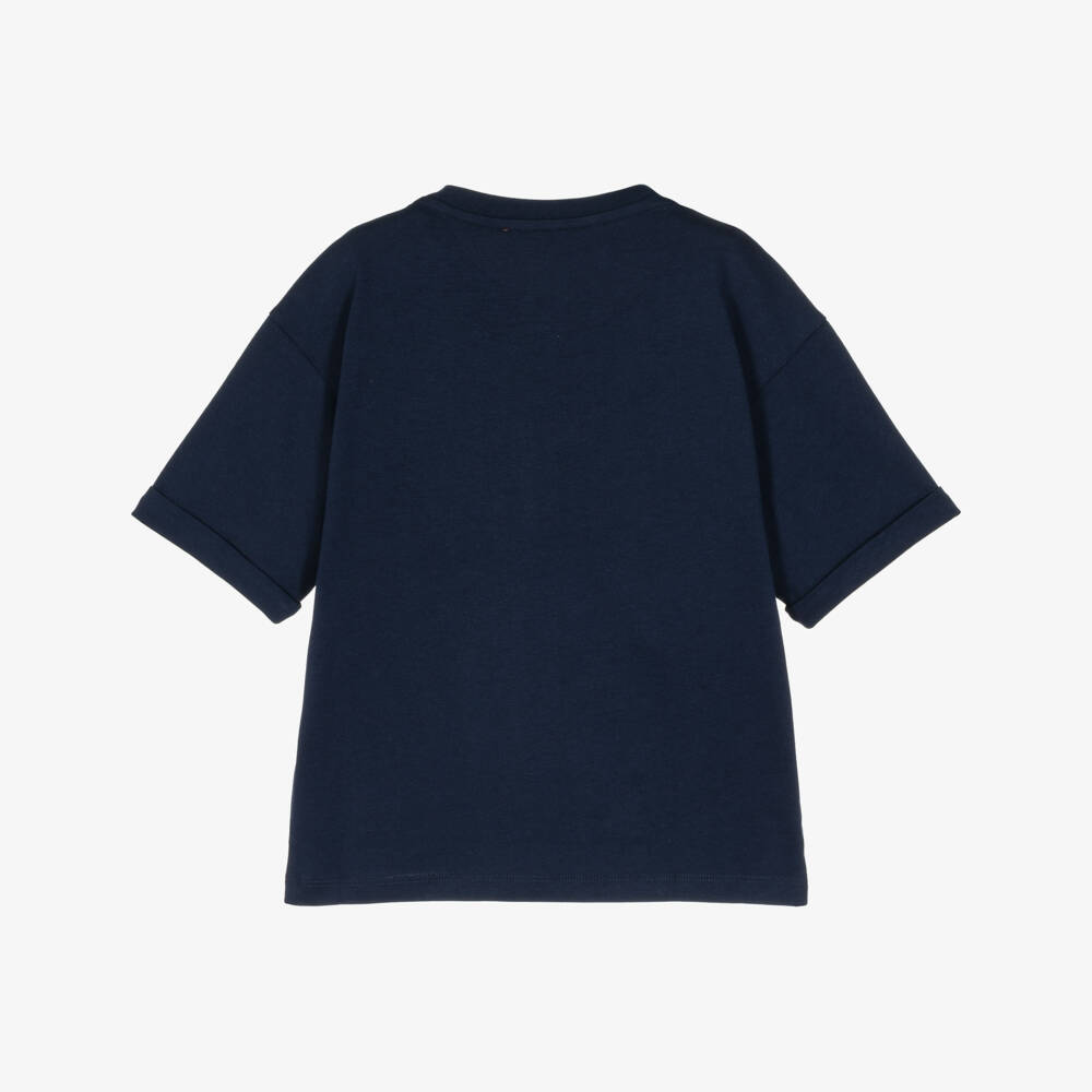 Missoni-Boys Navy Cotton T-Shirt with Zigzag Logo Patch | Childrensalon