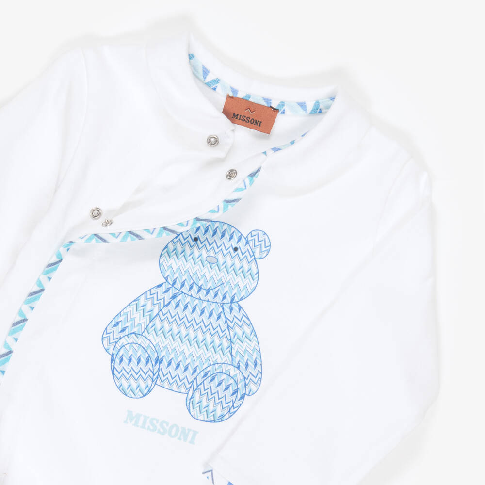 Missoni-Boys White & Blue Zigzag Print Babysuit Set | Childrensalon