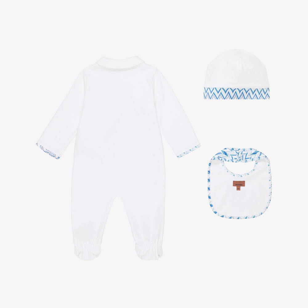 Missoni-Boys White & Blue Zigzag Print Babysuit Set | Childrensalon