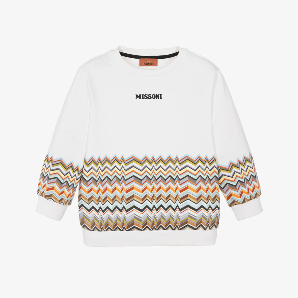 Missoni-Свитшот белый из хлопкового трикотажа с зигзагами для мальчиков | Childrensalon