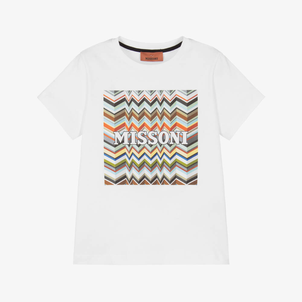 Missoni-Boys White Organic Cotton Zigzag Logo T-Shirt | Childrensalon