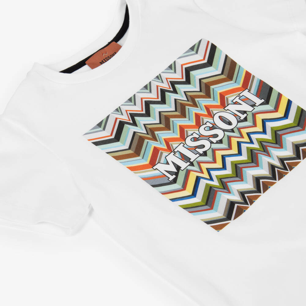Missoni-Boys White Organic Cotton Zigzag Logo T-Shirt | Childrensalon