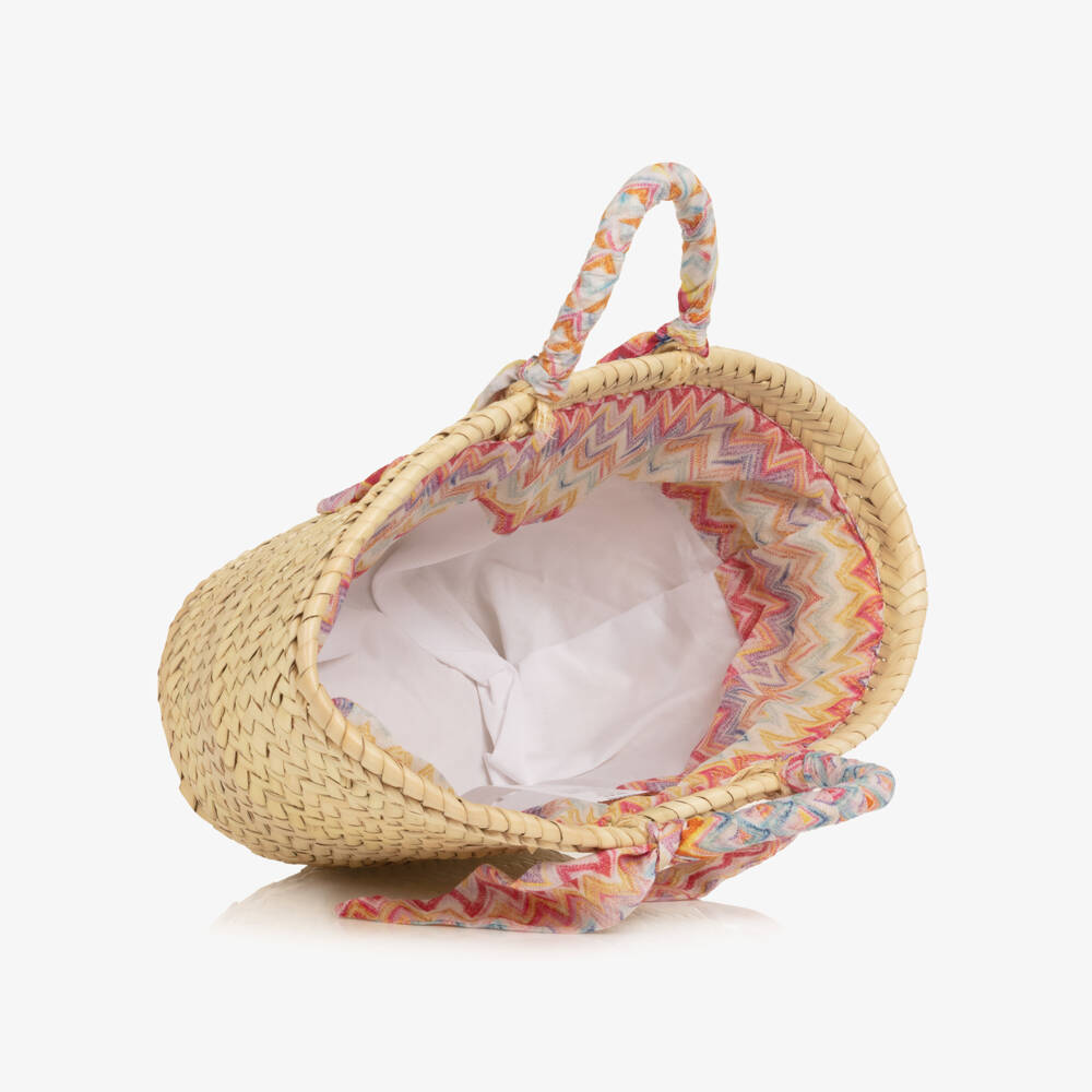 Missoni-Girls Beige Basket Weave Straw Bag (40cm) | Childrensalon
