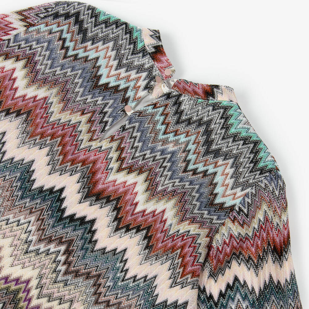Missoni-Girls Beige Multicolour Zigzag Knit Blouse | Childrensalon
