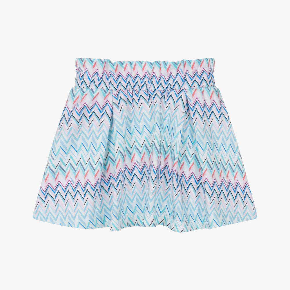 Missoni-تنورة قطن جيرسي بتصميم زيغ زاع لون زهري وأزرق للبنات | Childrensalon