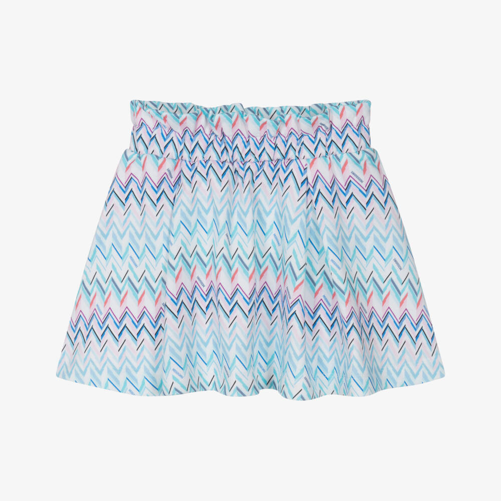 Missoni-Girls Blue & Pink Zigzag Cotton Jersey Skirt | Childrensalon